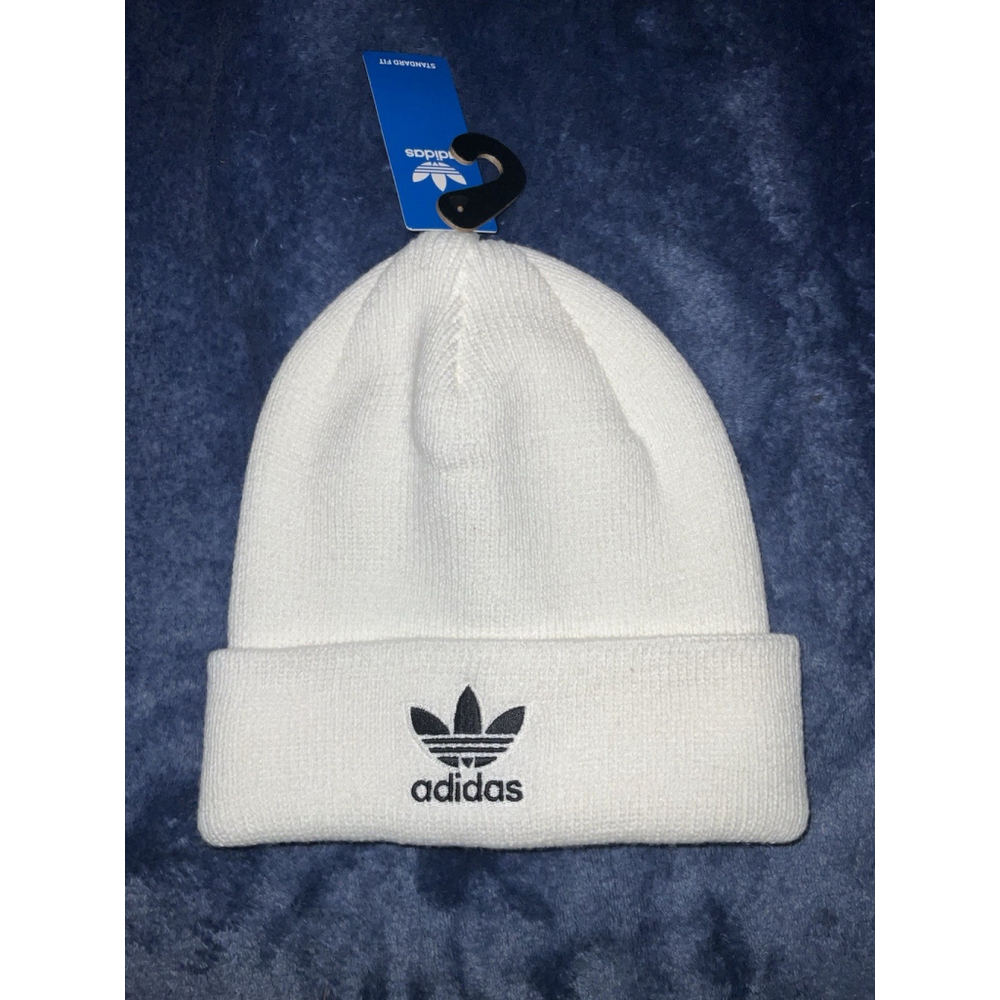 Adidas Beanie White With Black Trefoil Logo One Size Unisex